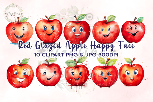 Download Red Glazed Apple Happy Face Clipart - Apple Collection