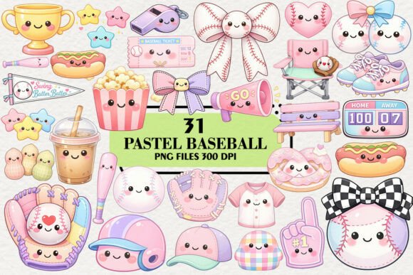 Download Kawaii Pastel Baseball Clipart Bundle - Kawaii Collection